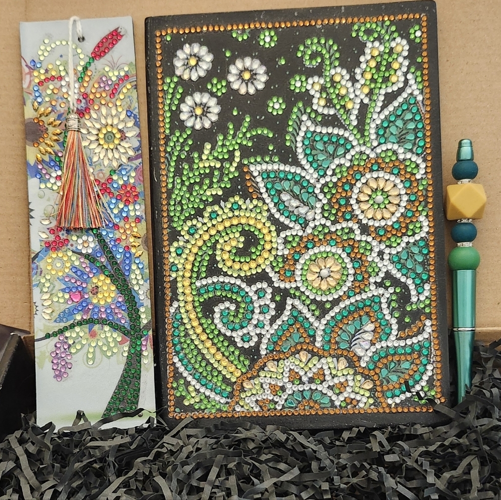 Colorful Beaded Notebook and Bookmark Set